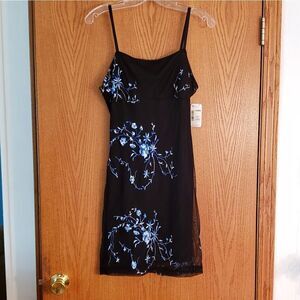 NWT Black Embroidered Floral Dress Jr Sz L
